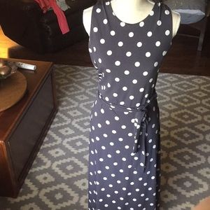 Sleeveless Grey Polka Dot Midi Dress